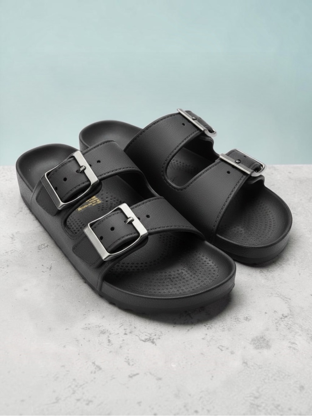 Unisex Black Double Buckle Slide Sandals Size Small 8/9 NWOT